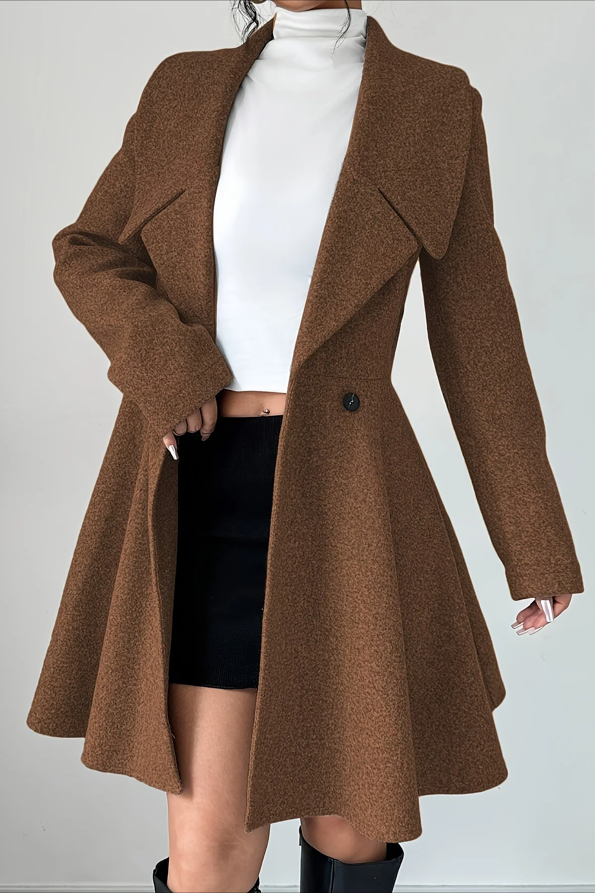 Button Waist Mid Length Sleeve Overcoat - Image 5