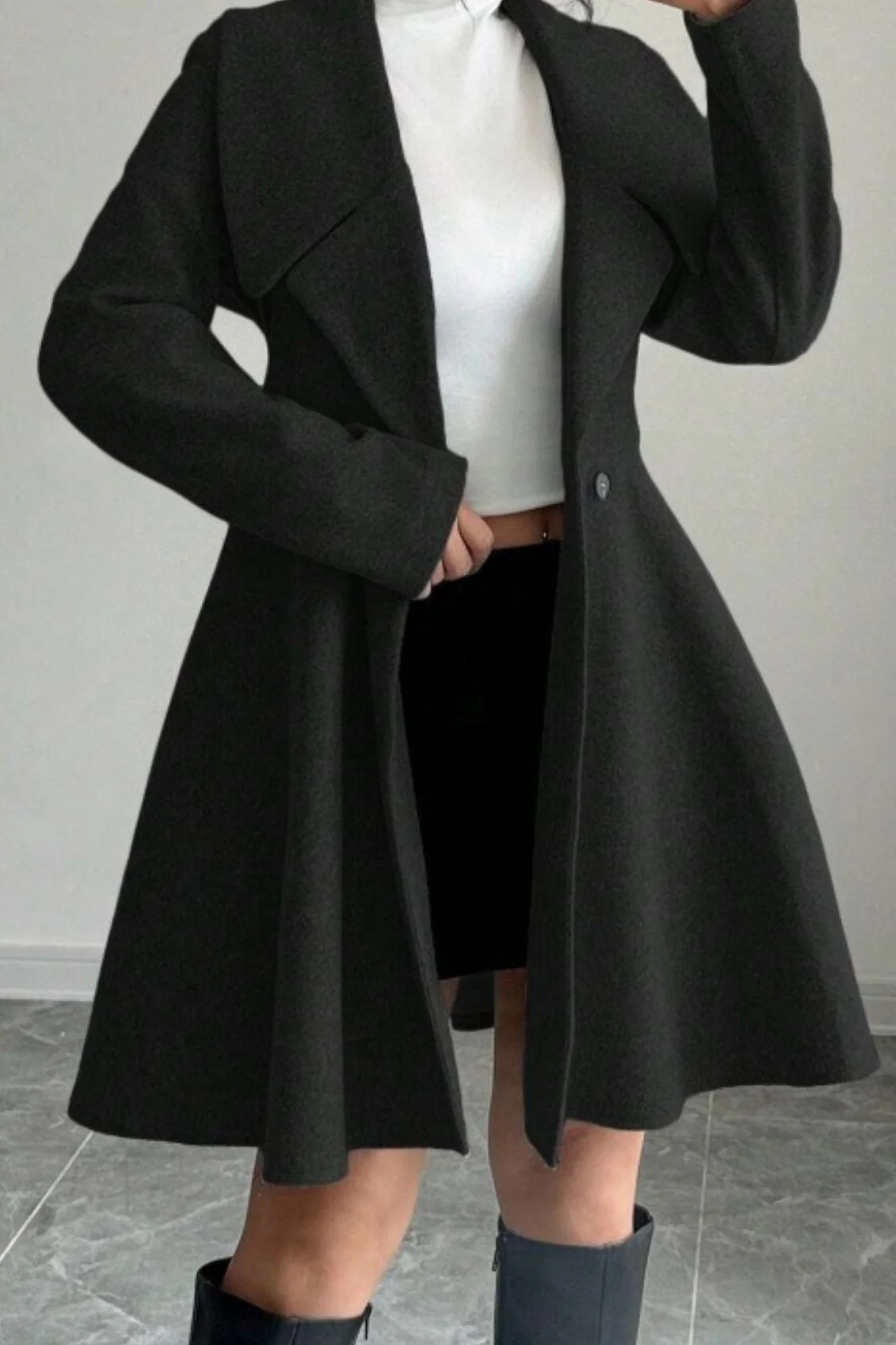 Button Waist Mid Length Sleeve Overcoat - Image 7