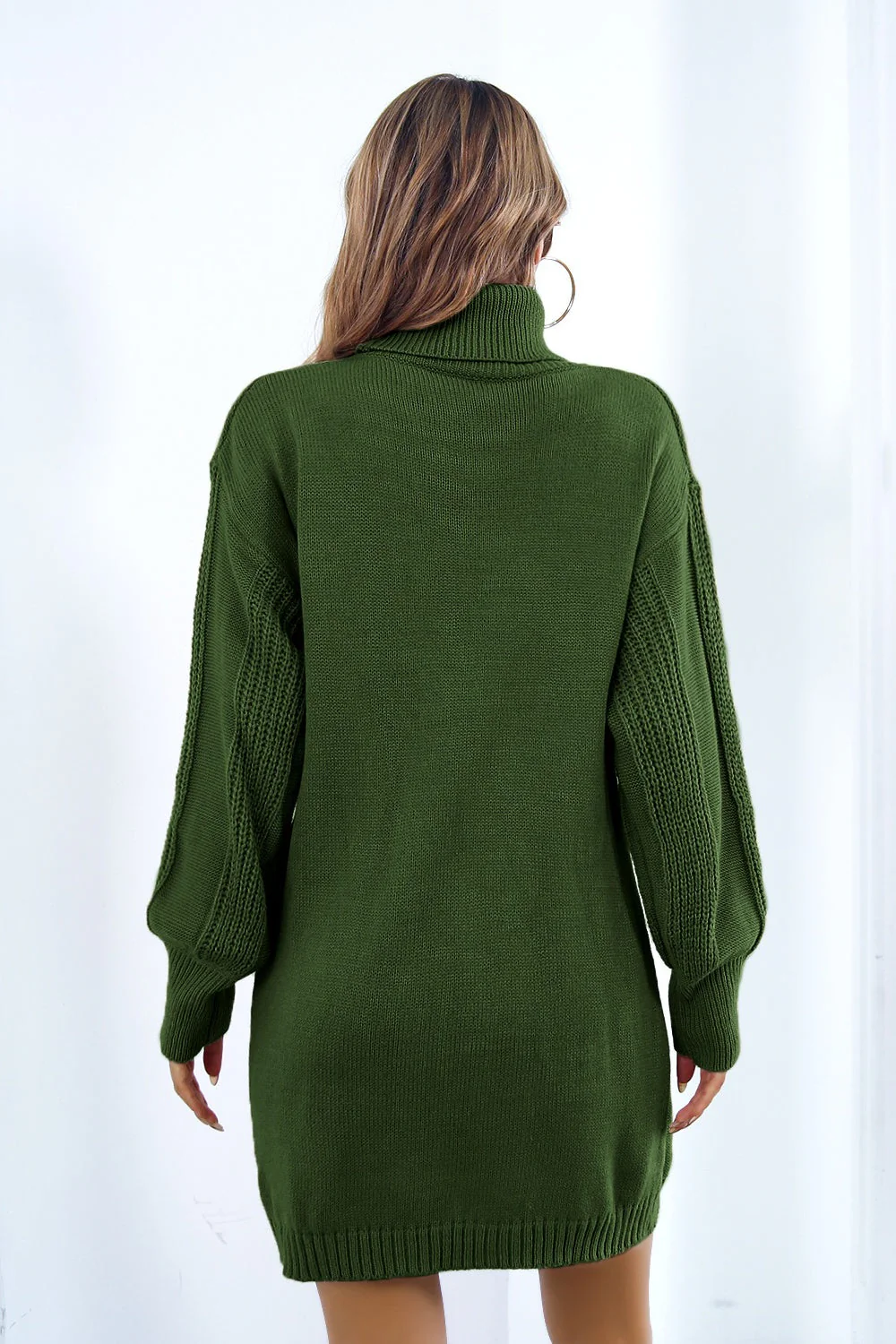 Cable Knit Turtleneck Sweater Dress - Image 14