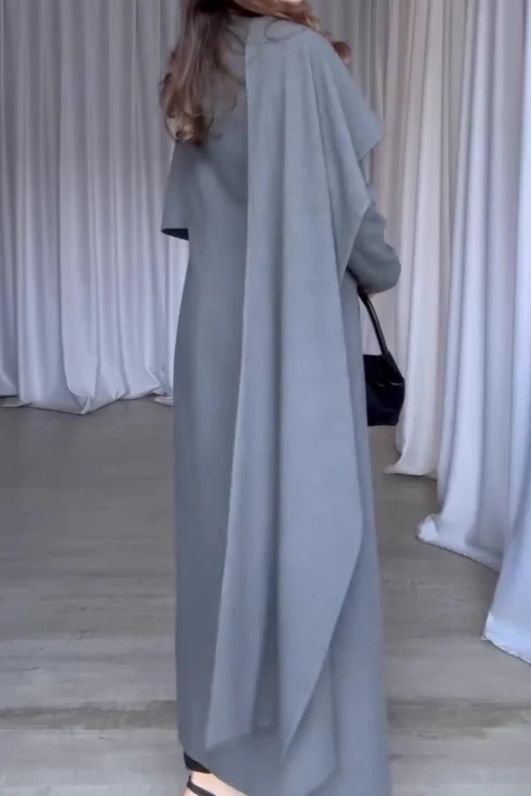 Cape Sleeve Solid Color Long Overcoat - Image 2