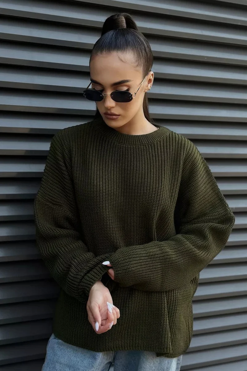 Casual Crew Neck Loose Solid Sweater - Image 15