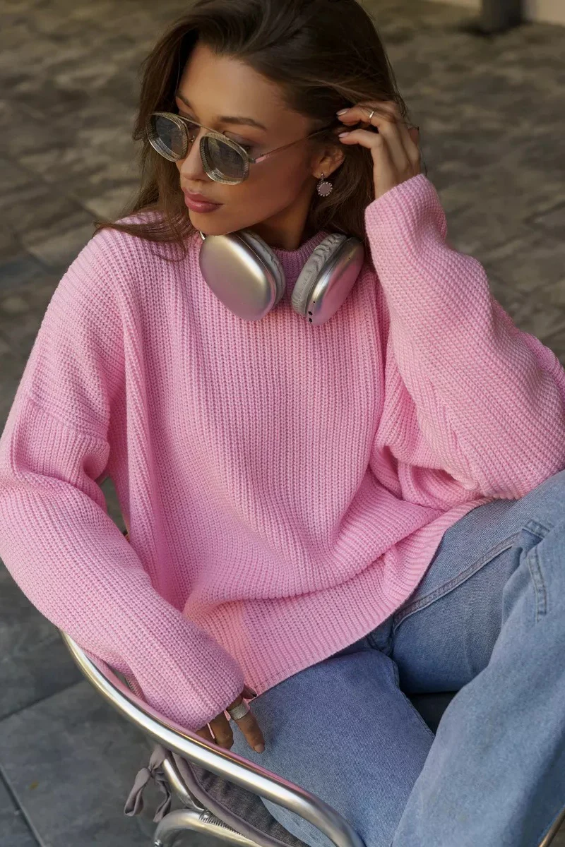 Casual Crew Neck Loose Solid Sweater - Image 7