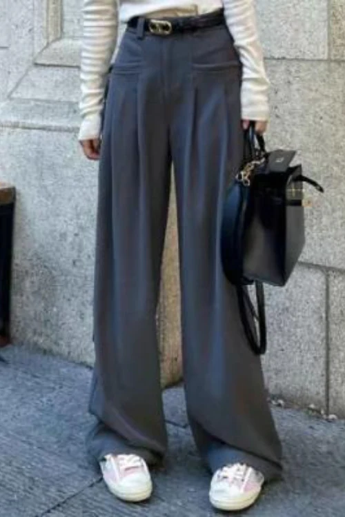 Casual High Waist Fluid Wide Leg Pants - Image 10