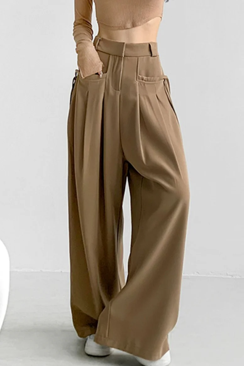 Casual High Waist Fluid Wide Leg Pants - Image 2