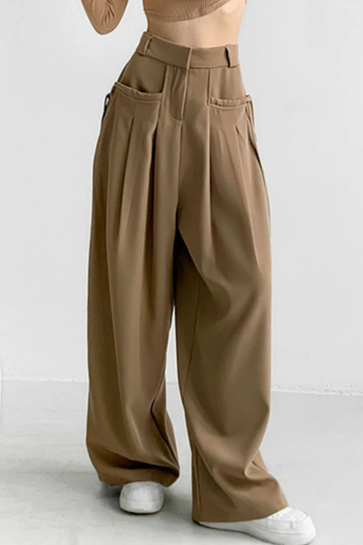 Casual High Waist Fluid Wide Leg Pants - Image 3