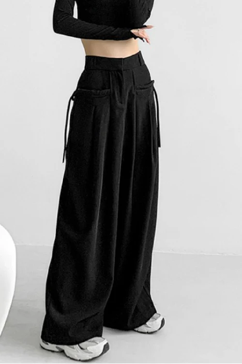 Casual High Waist Fluid Wide Leg Pants - Image 4