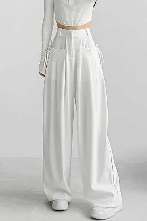 Casual High Waist Fluid Wide Leg Pants - Image 7