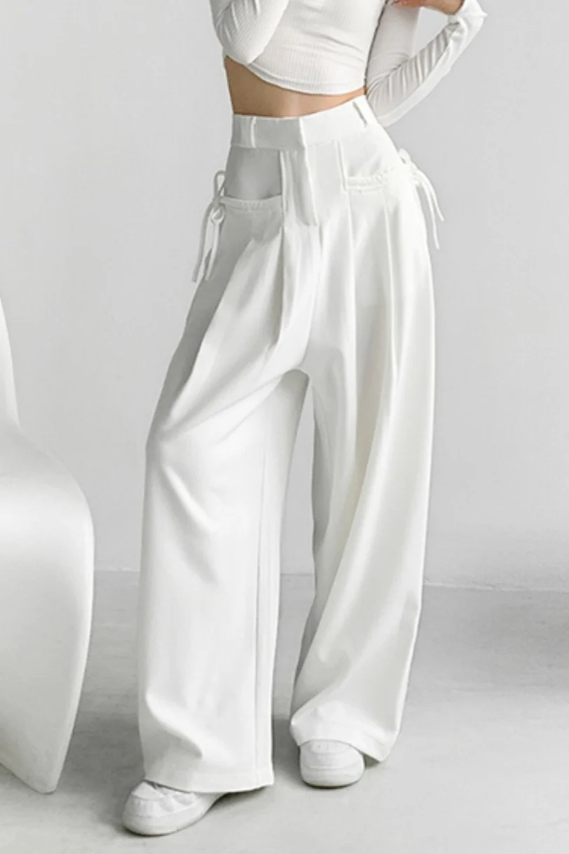 Casual High Waist Fluid Wide Leg Pants - Image 8