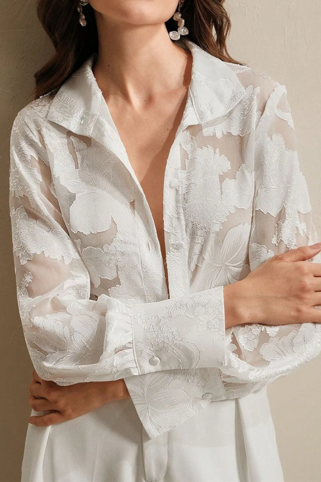 Casual Jacquard Turtleneck Blouse - Image 5