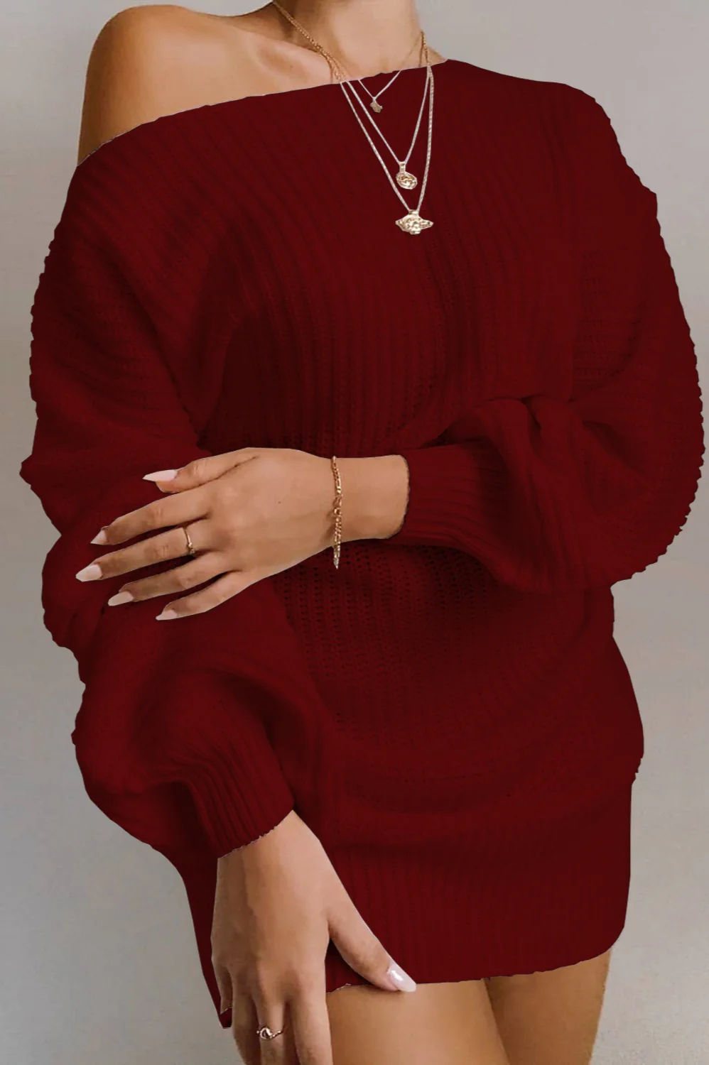 Casual Knit Off Shoulder Sweater Dress - Image 12