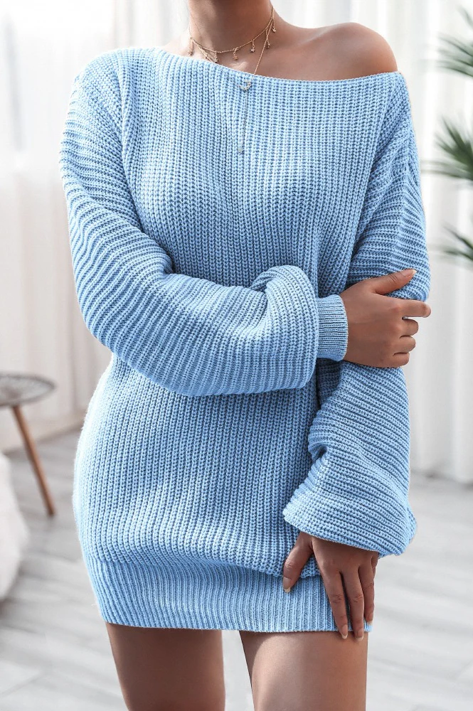 Casual Knit Off Shoulder Sweater Dress - Image 8