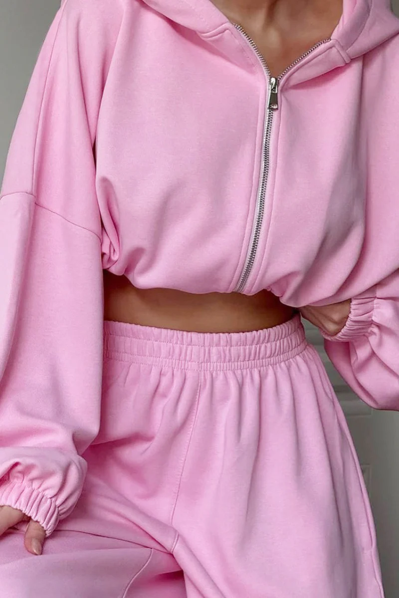 Casual Loose Fit Hoodie Cinched Waist Jogger Pants Set - Image 4