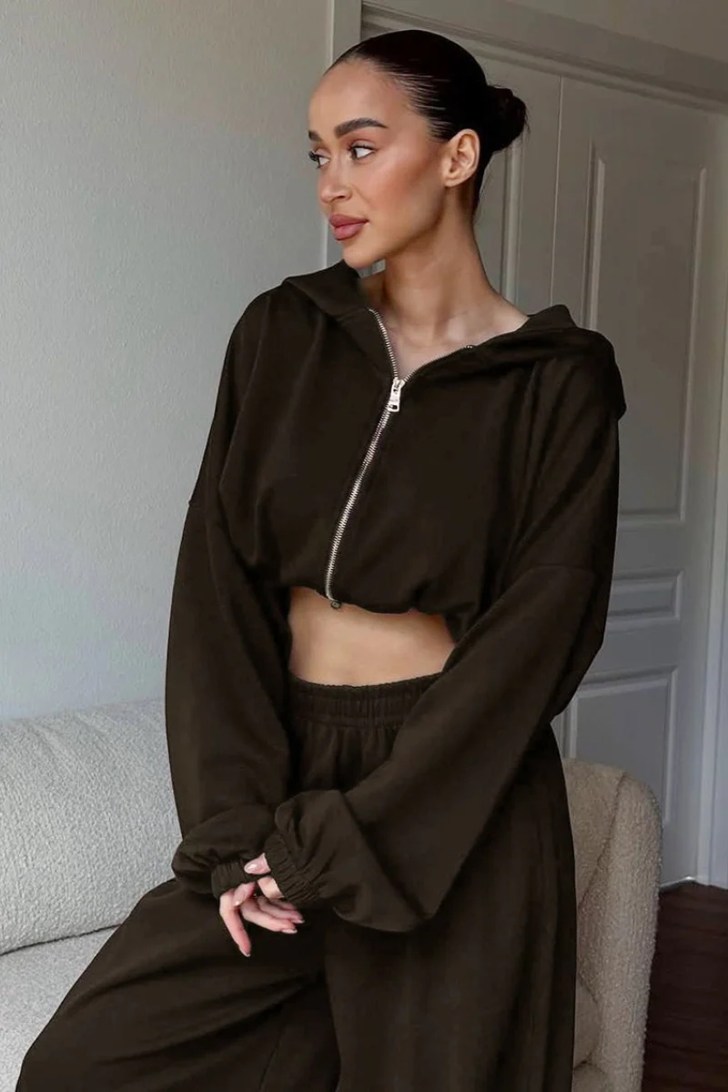 Casual Loose Fit Hoodie Cinched Waist Jogger Pants Set - Image 8