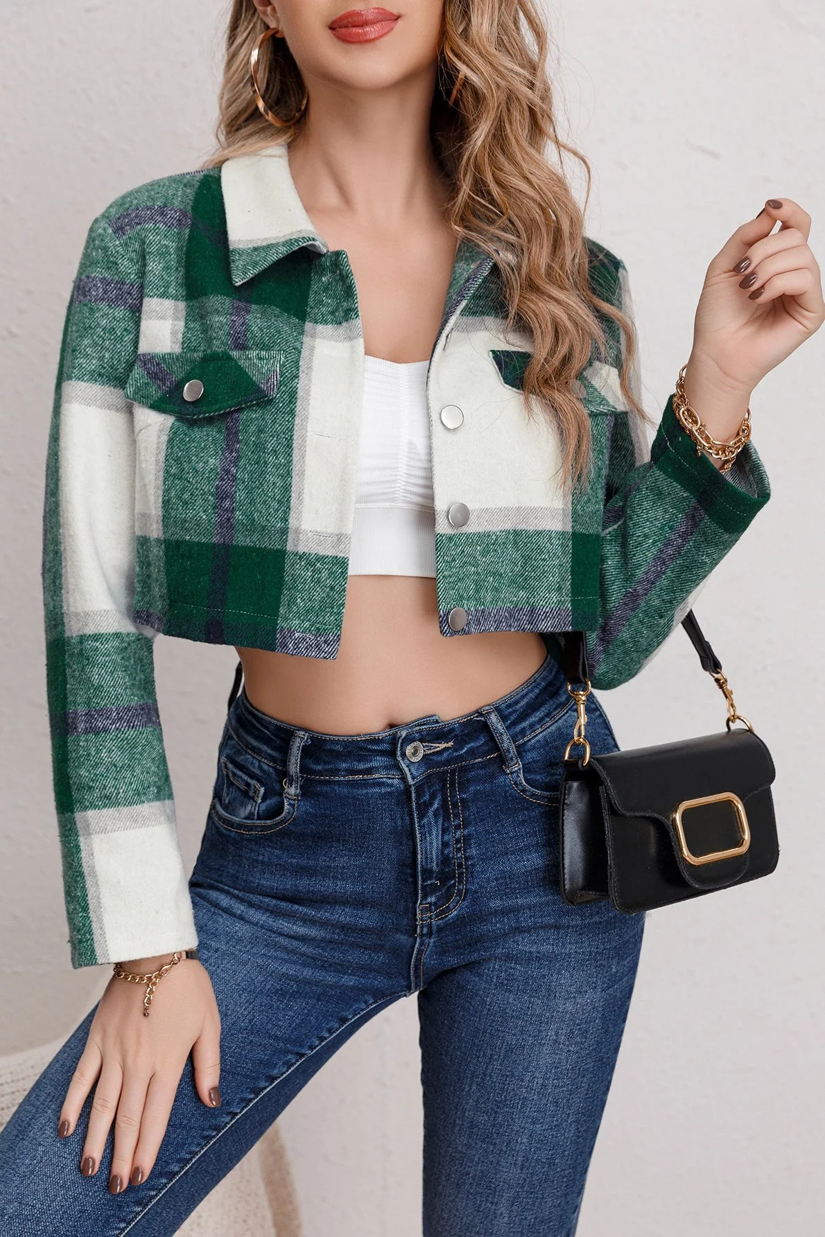 Casual Plaid Long Sleeve Jacket - Image 4