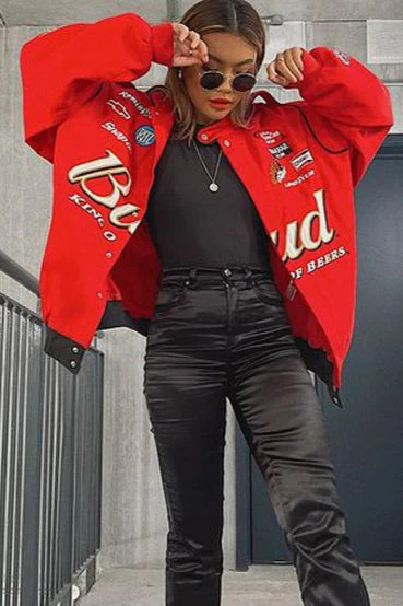 Casual Red Print Zip Jacket - Image 6