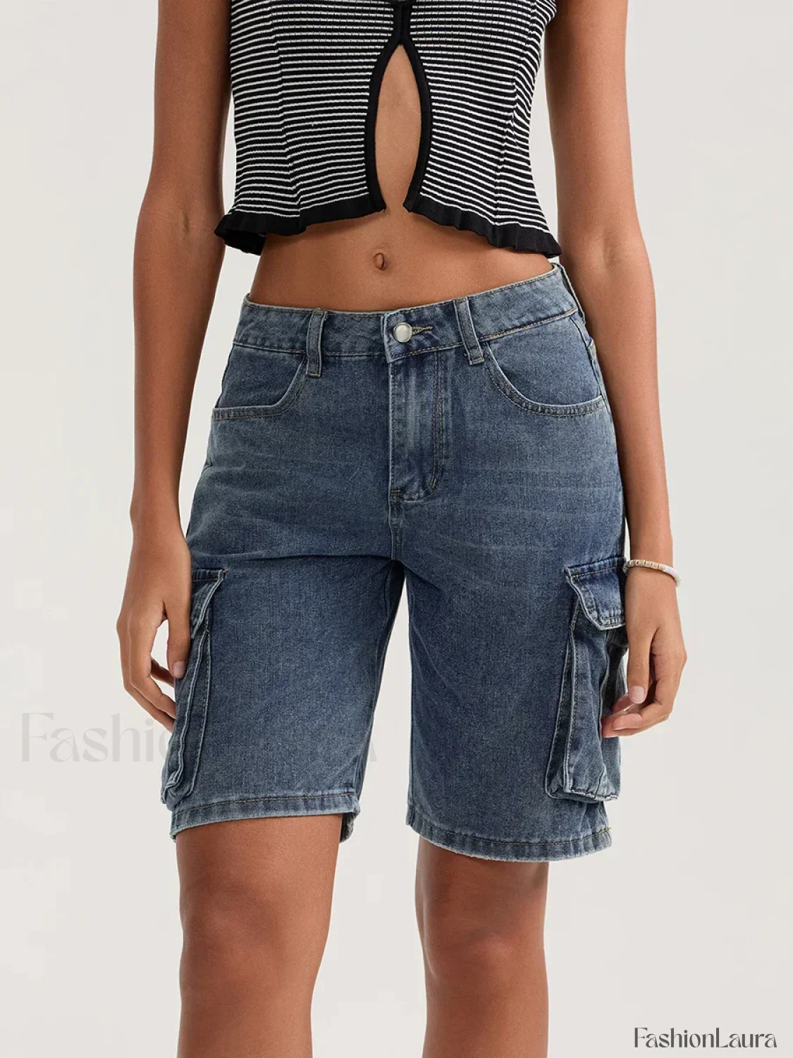 Casual Summer Denim Mid Rise Button Jeans Short - Image 15