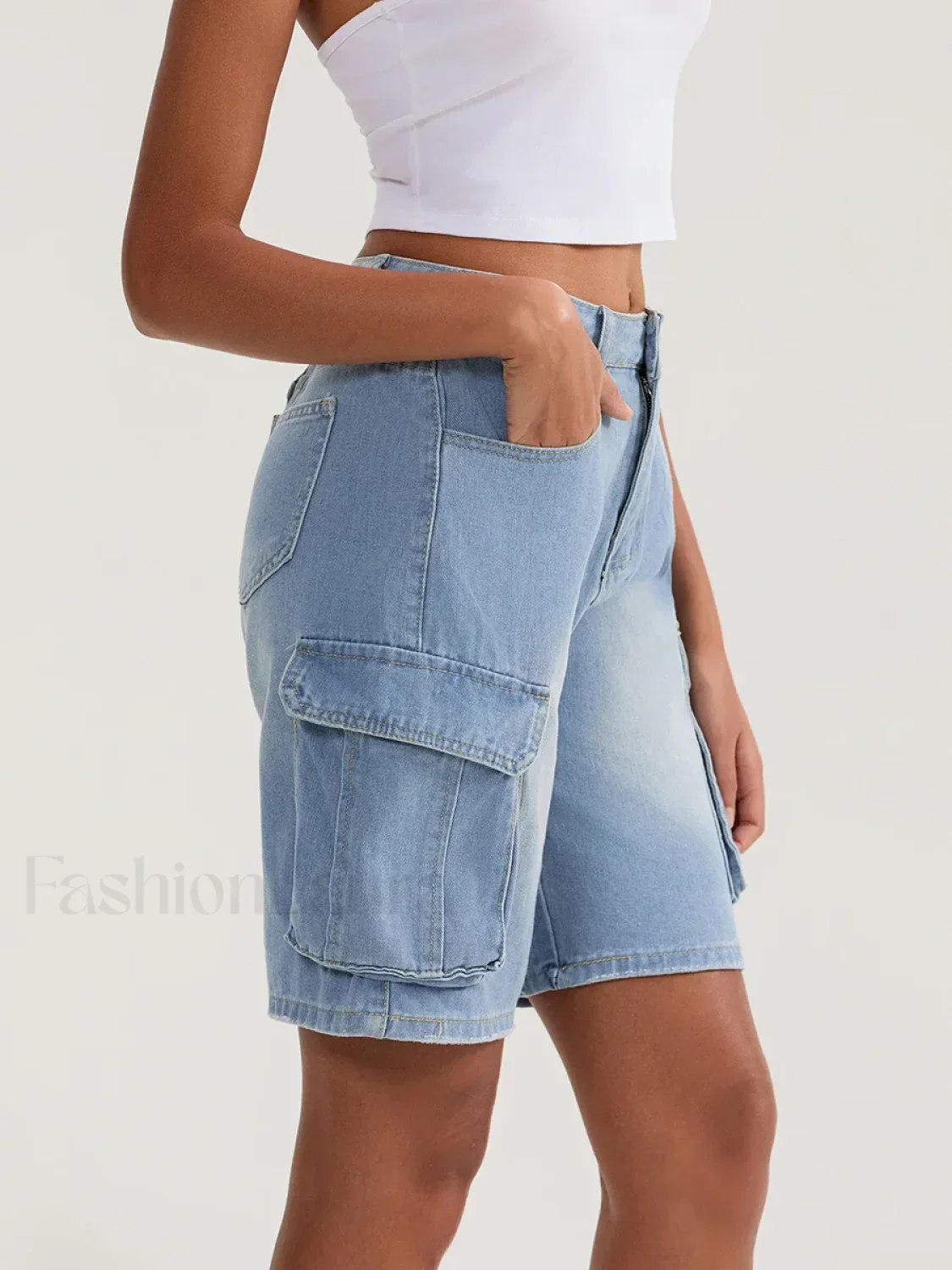Casual Summer Denim Mid Rise Button Jeans Short - Image 4