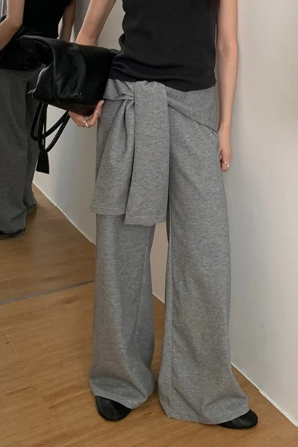 Casual Tie Patchwork Relaxed Straight Pants - Image 3