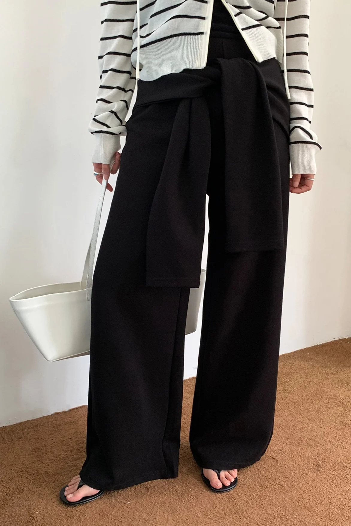 Casual Tie Patchwork Relaxed Straight Pants - Image 5