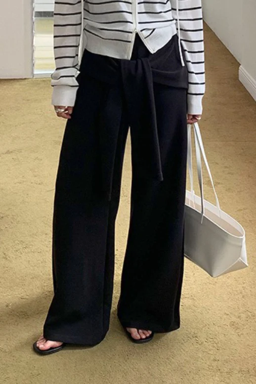 Casual Tie Patchwork Relaxed Straight Pants - Image 6