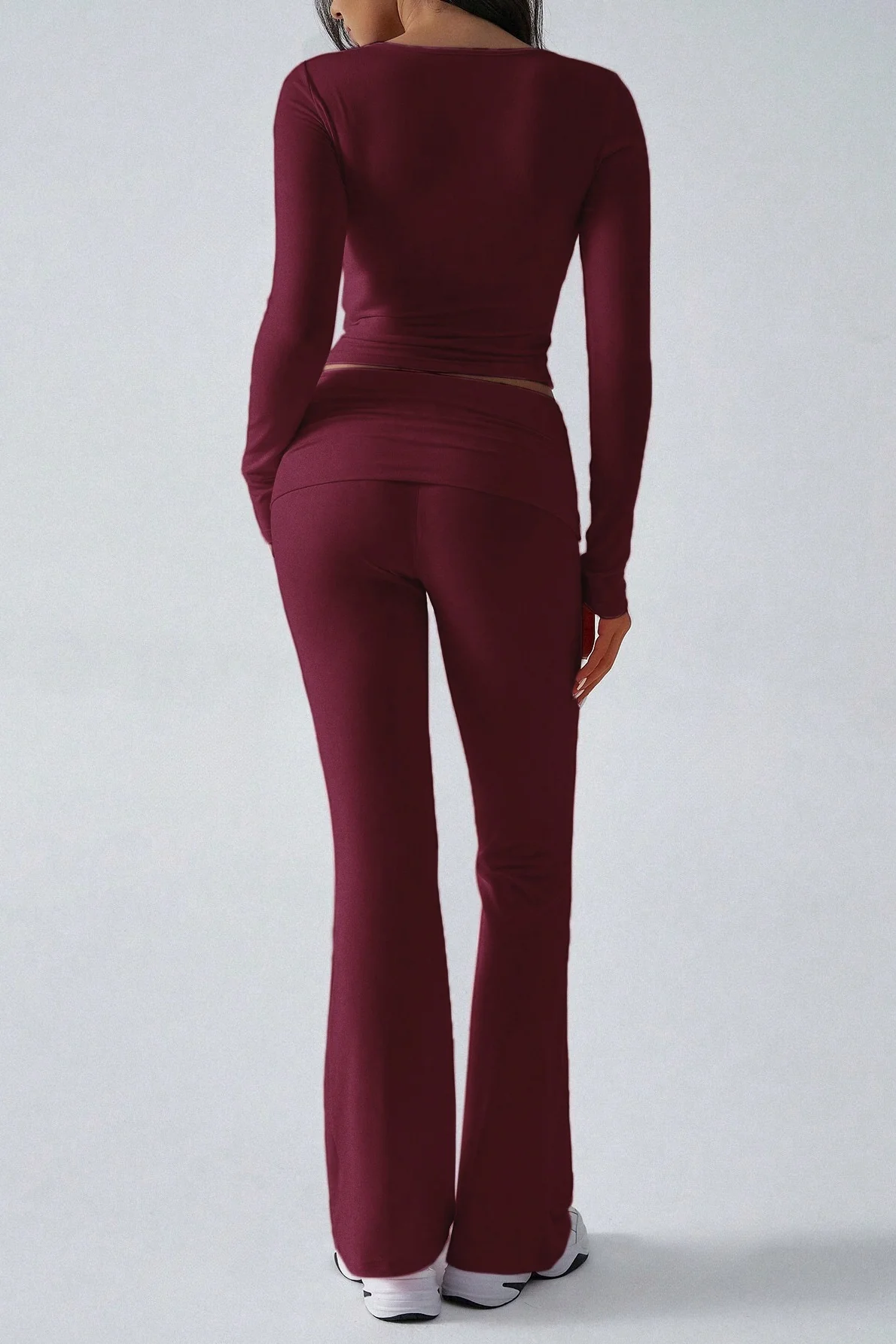 Casual V Neck Flared Stretch Two Piece Pants Set - Image 9
