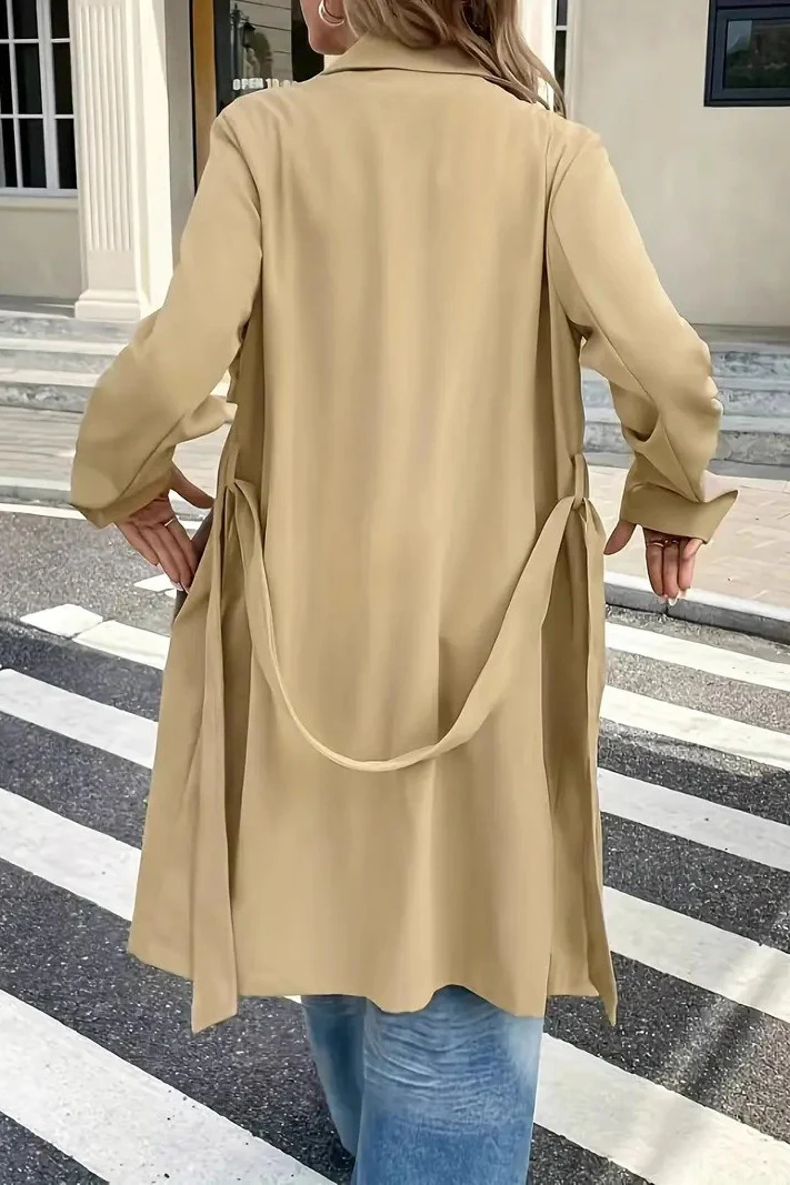 Casual Waist Tie Single Breasted Overcoat - Image 4