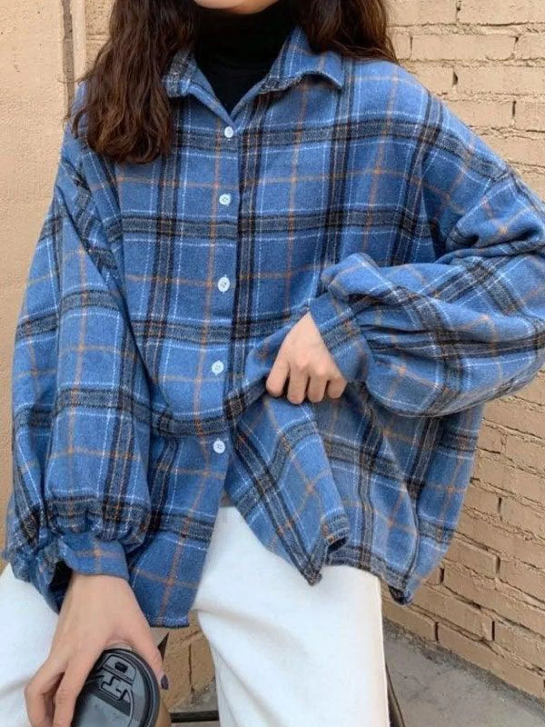 Checkered Print Button Blouse - Image 10