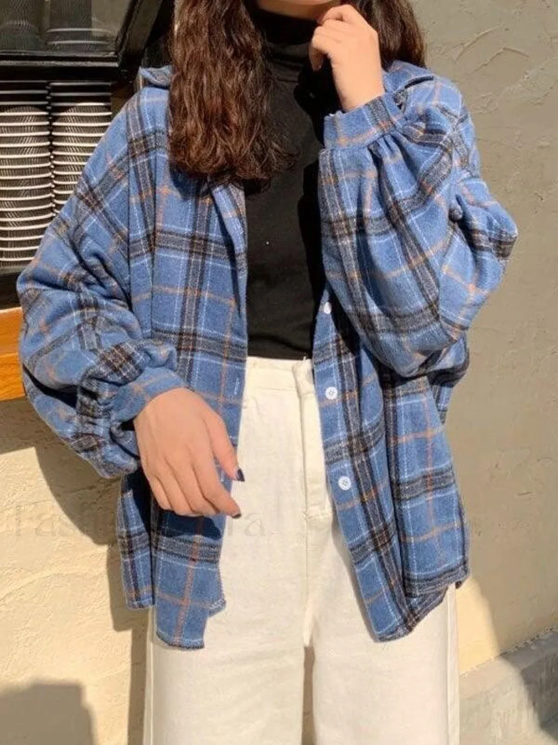 Checkered Print Button Blouse - Image 11