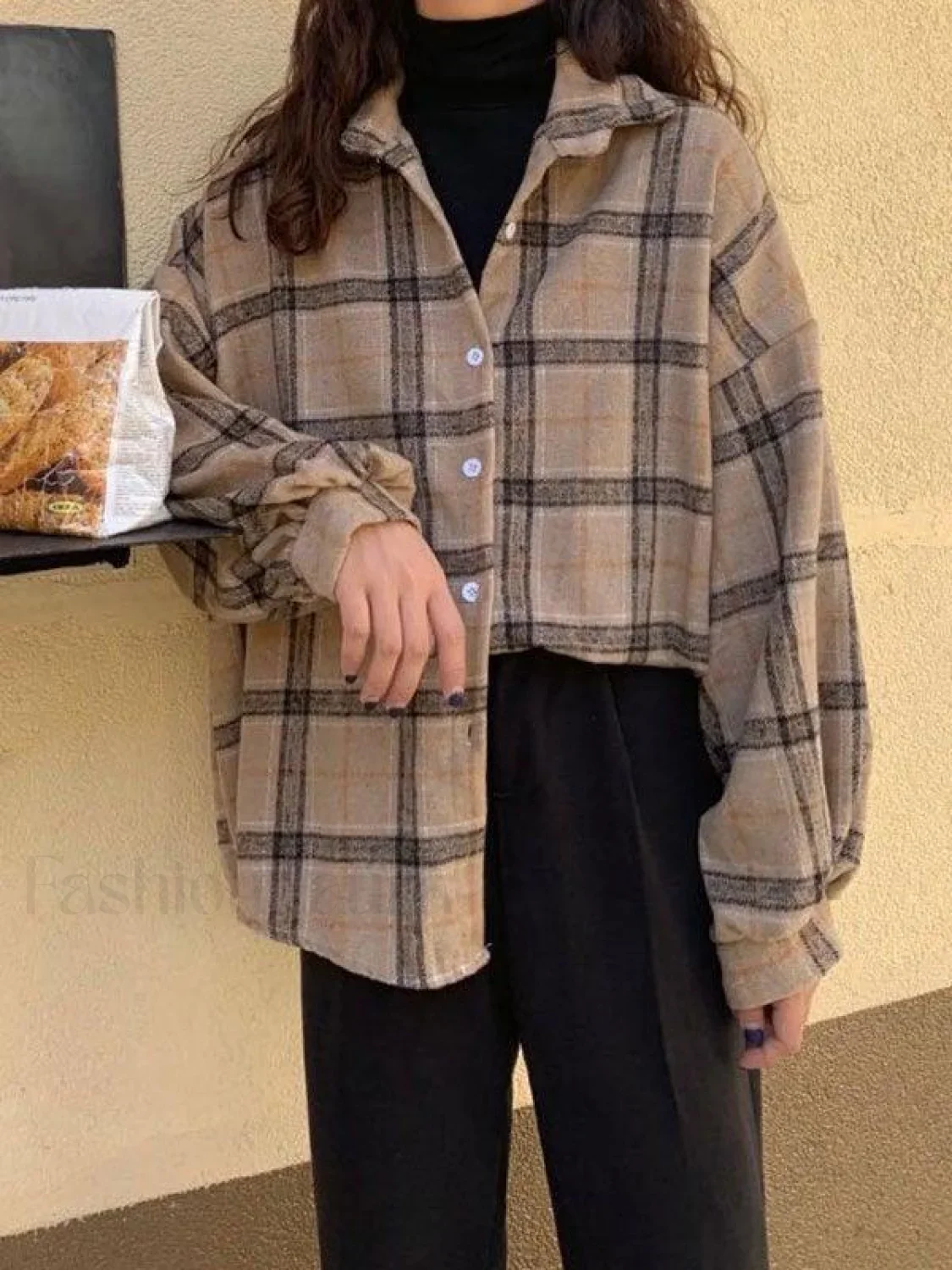 Checkered Print Button Blouse - Image 13