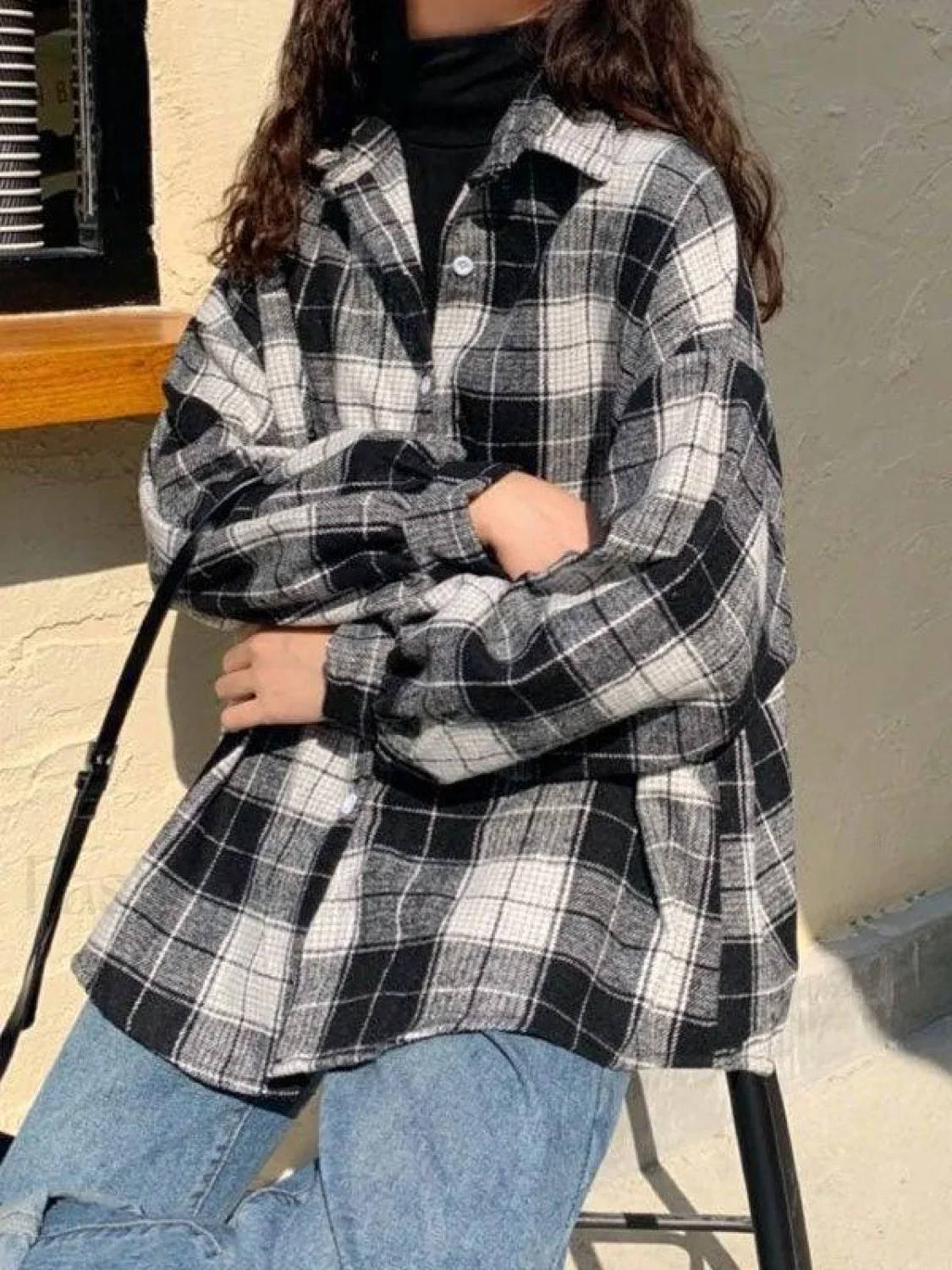 Checkered Print Button Blouse - Image 26