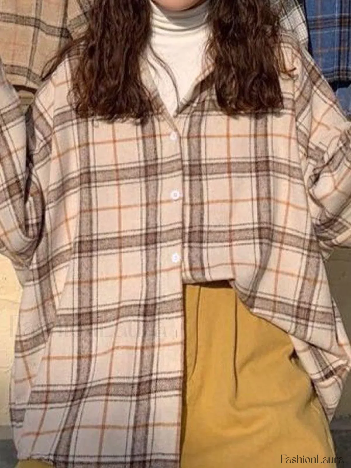 Checkered Print Button Blouse - Image 47