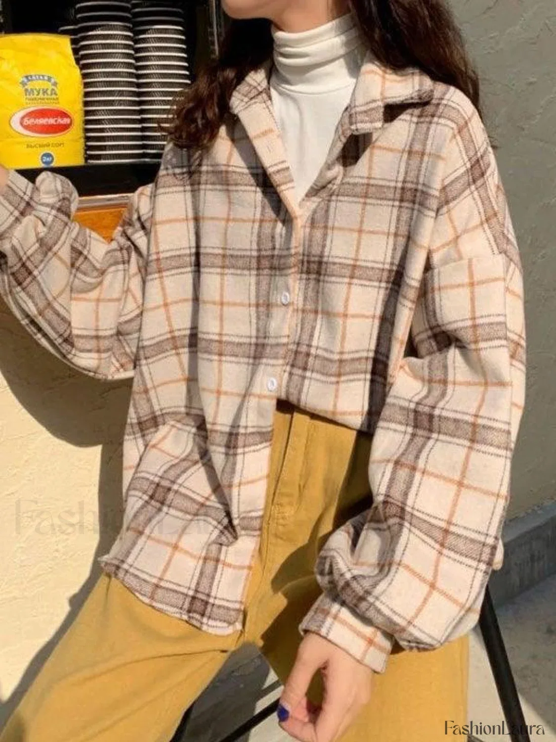 Checkered Print Button Blouse - Image 50