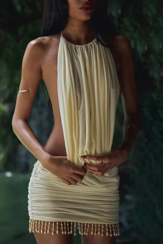 Chic Backless Tassel Bodycon Vacation Dress - Image 4