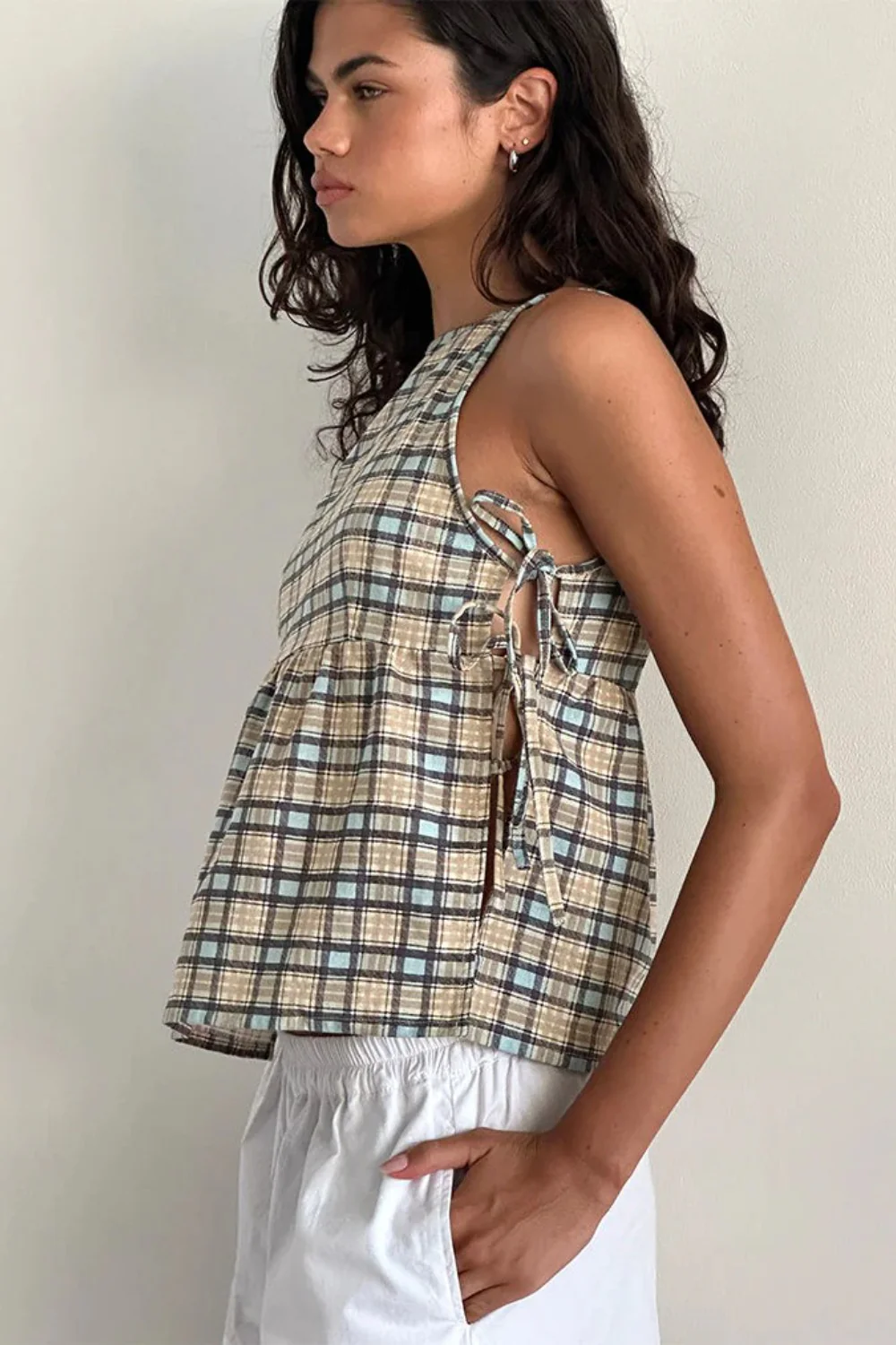 Chic Checkered Tie Tank Top - Image 6