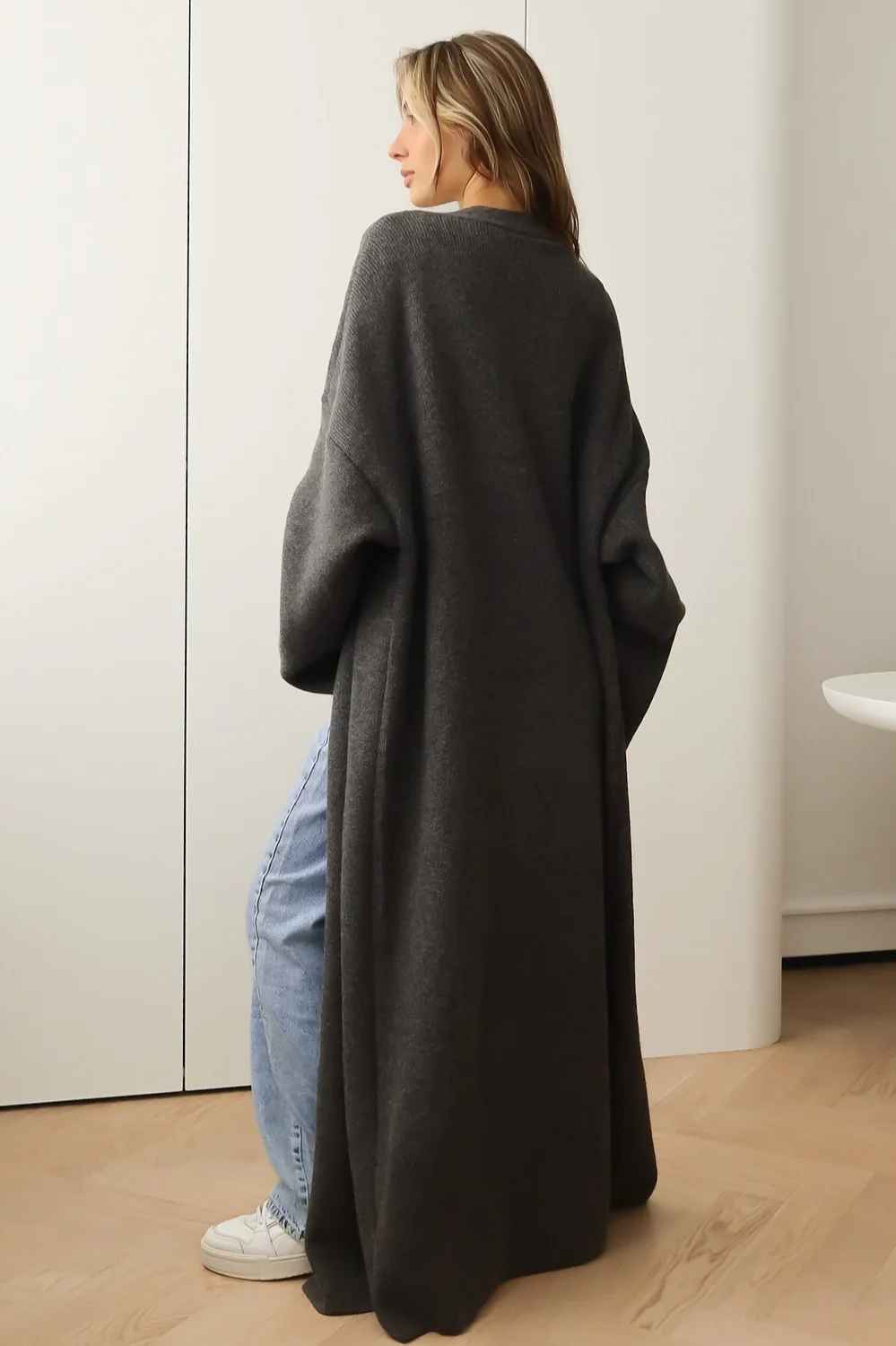 Draped Open Front Knit Overcoat - Image 3