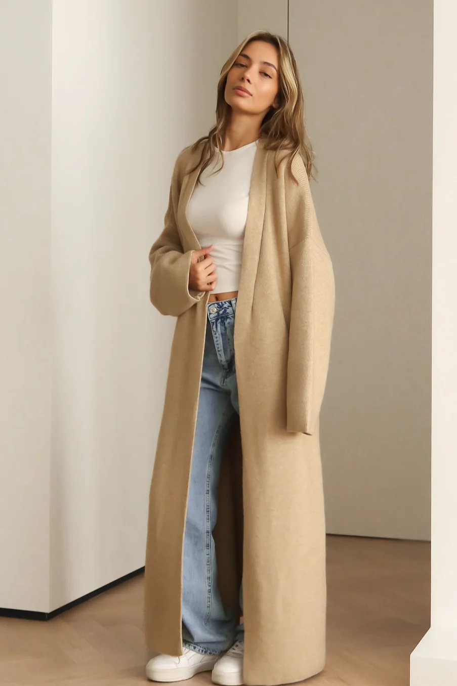 Draped Open Front Knit Overcoat - Image 4