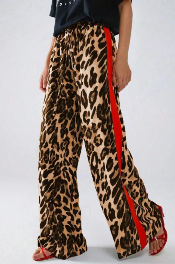 Chic Leopard Print Relaxed Wide Leg Pants - Image 2