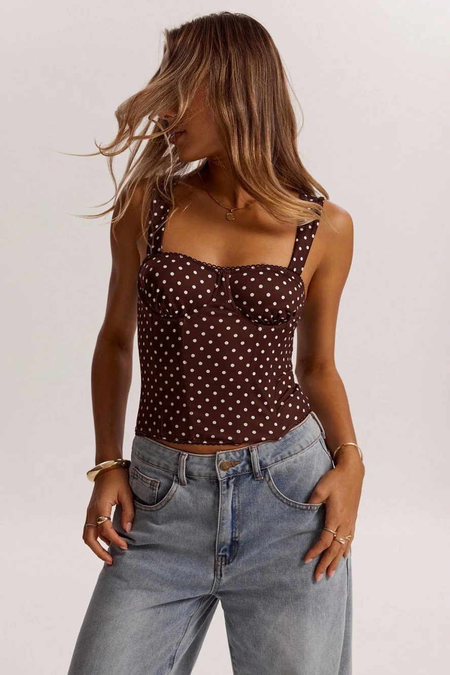 Chic Polka Dot Bustier Sleeveless Tank Top - Image 2
