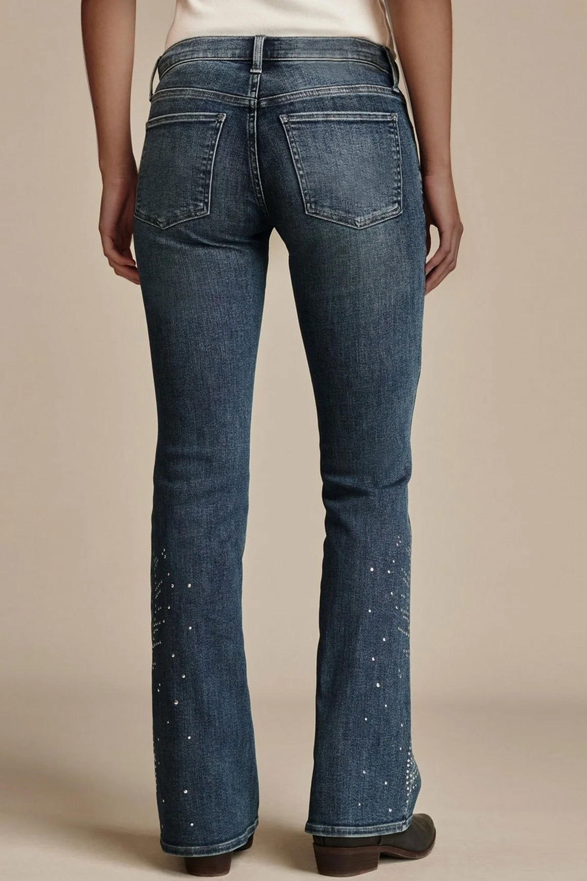 Chic Stretch Rhinestone Trim Flare Jeans - Image 3
