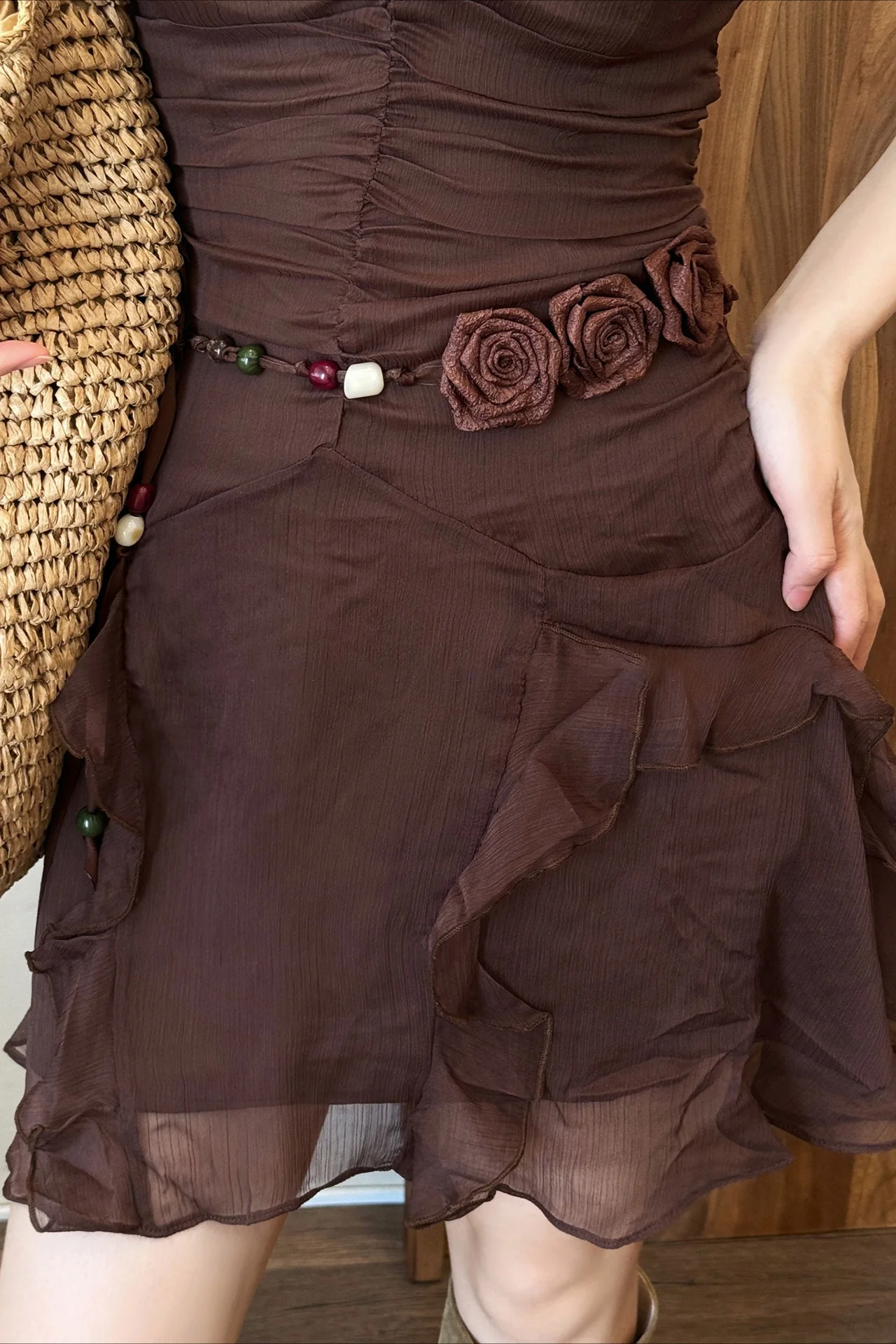 Chiffon Flower Beaded Tassel Decorative Waist Chain