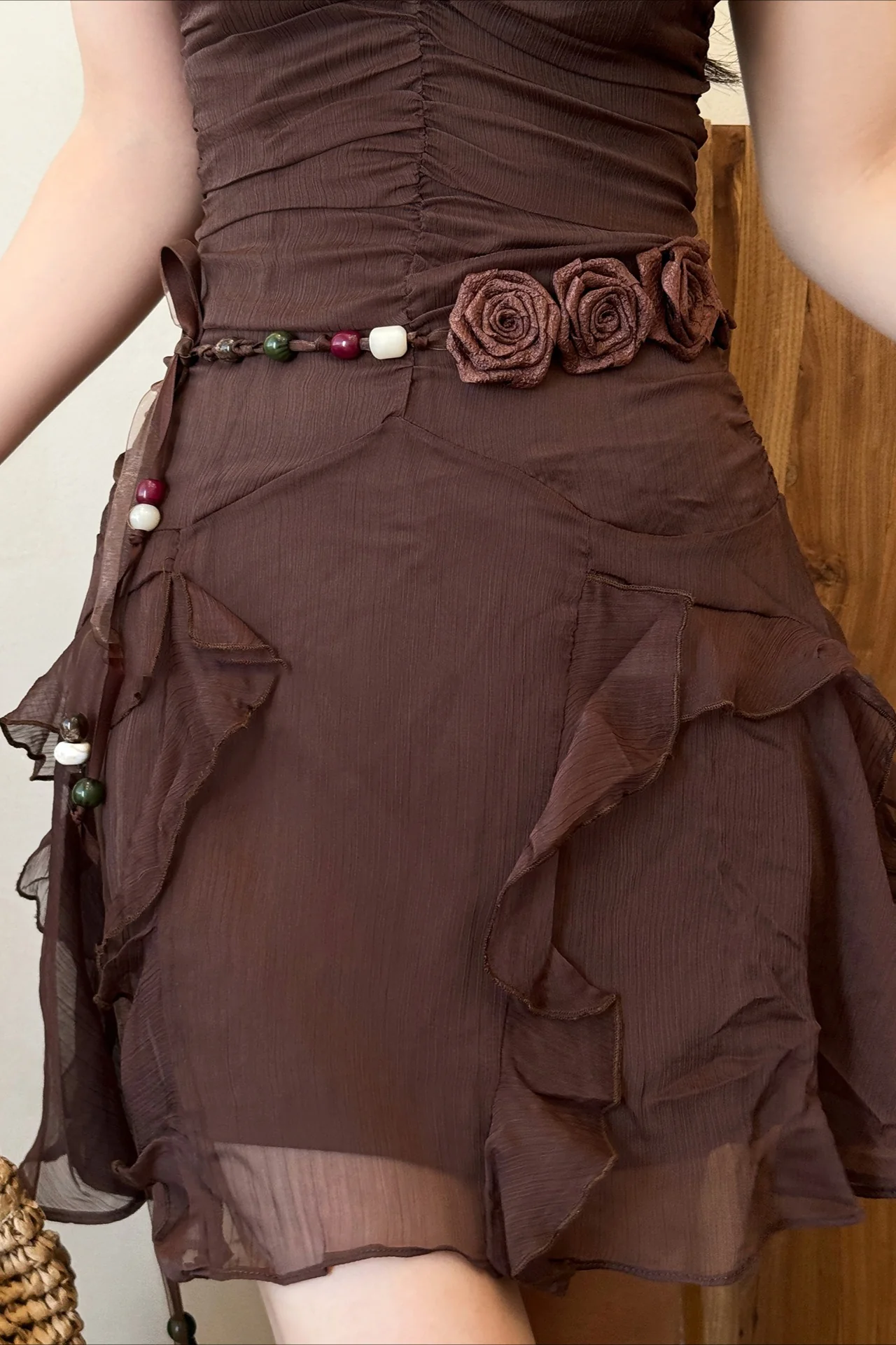Chiffon Flower Beaded Tassel Decorative Waist Chain - Image 2