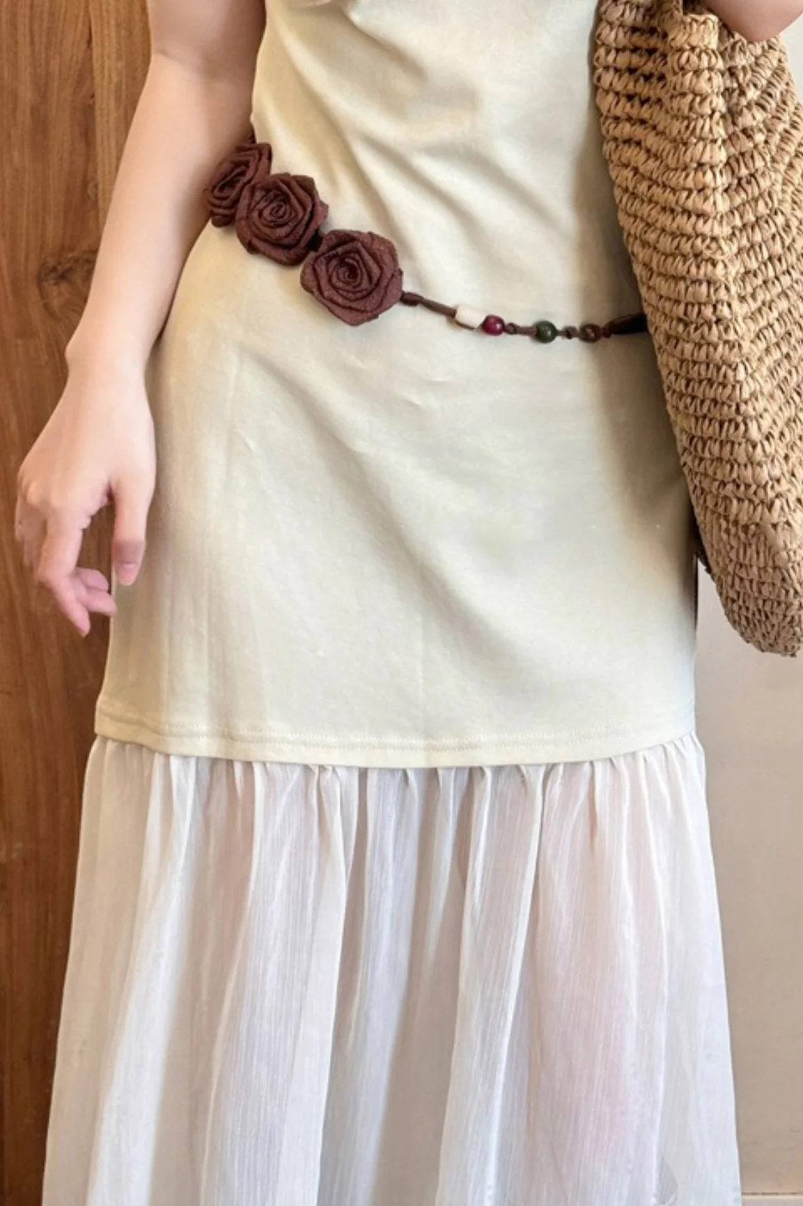 Chiffon Flower Beaded Tassel Decorative Waist Chain - Image 3