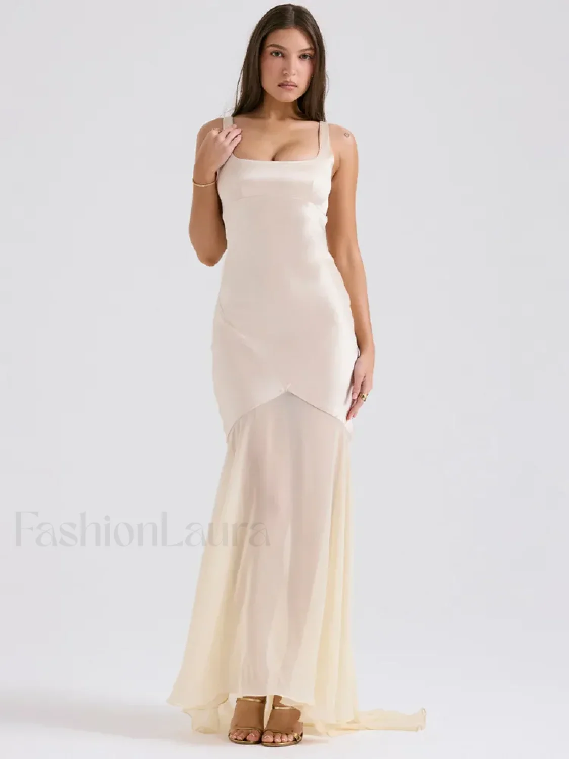 Chiffon Splicing Slim Floor Maxi Dress - Image 10
