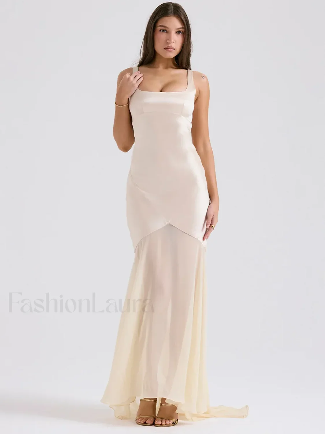 Chiffon Splicing Slim Floor Maxi Dress - Image 9