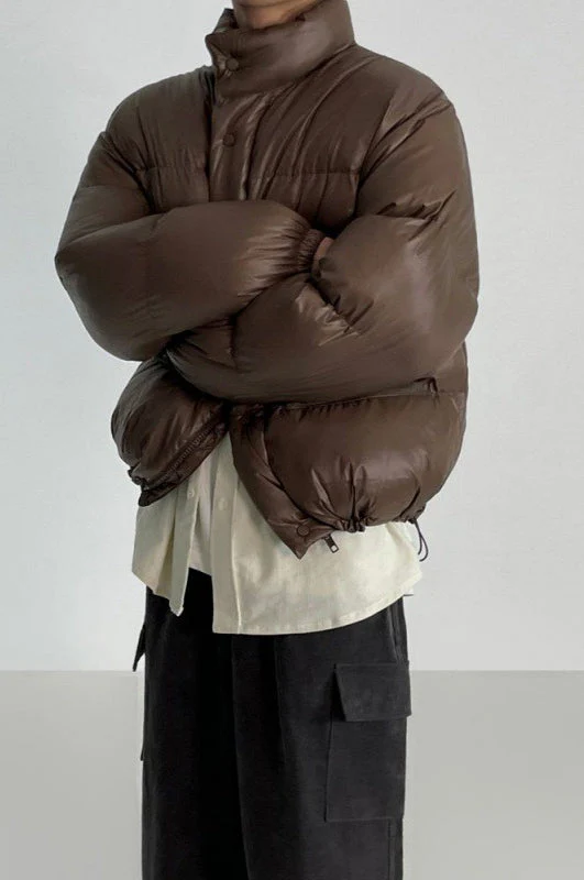 Classic Collar Cropped Solid Puffer Jacket - Image 2