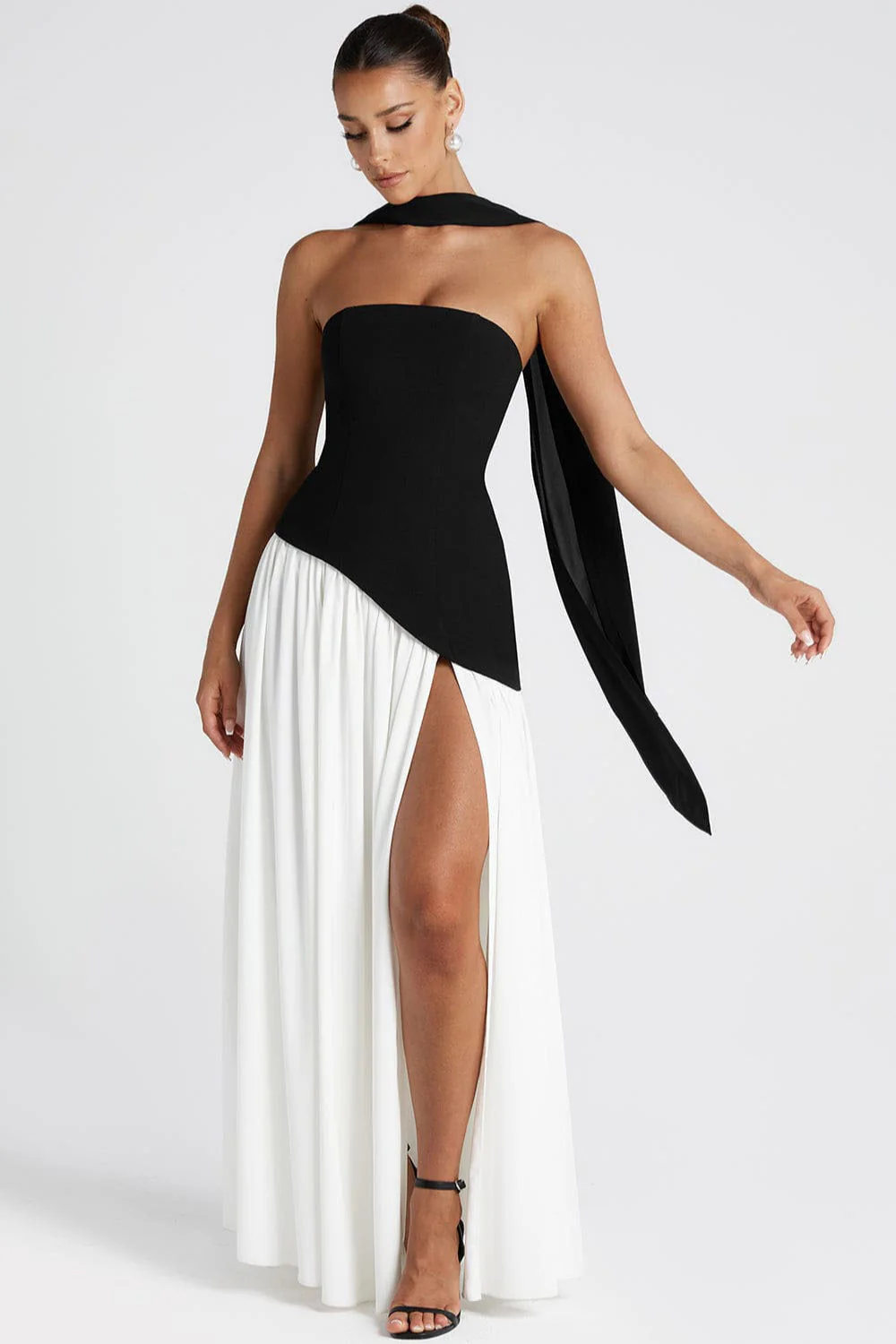 Color Block Flowy Tie Bustier Formal Dress