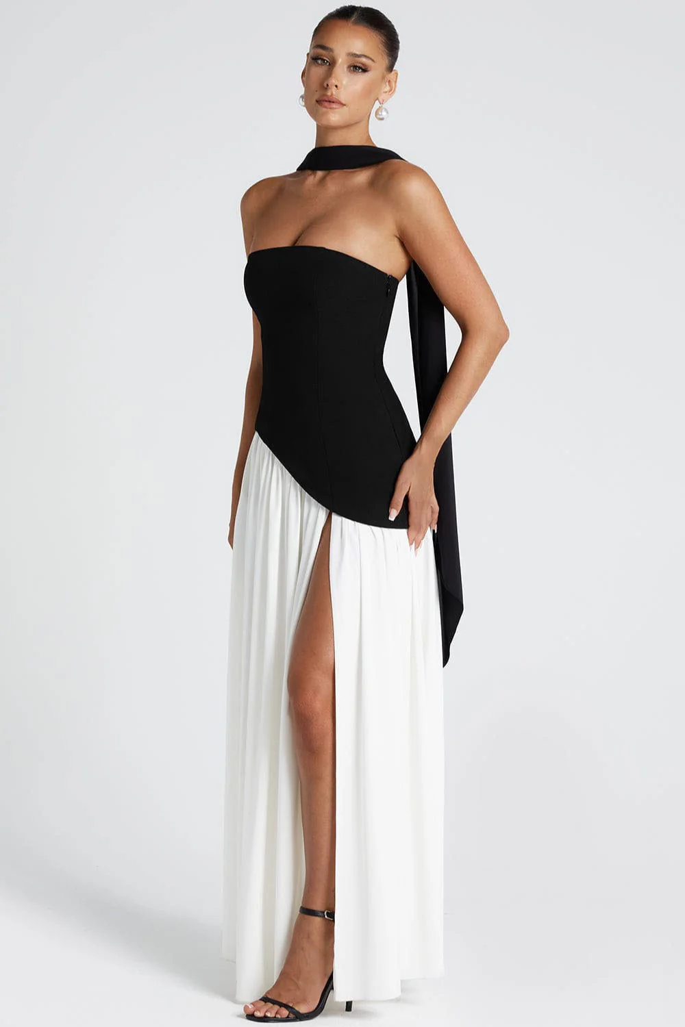 Color Block Flowy Tie Bustier Formal Dress - Image 2