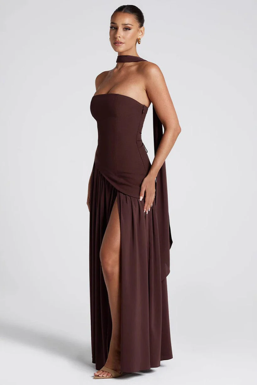 Color Block Flowy Tie Bustier Formal Dress - Image 5