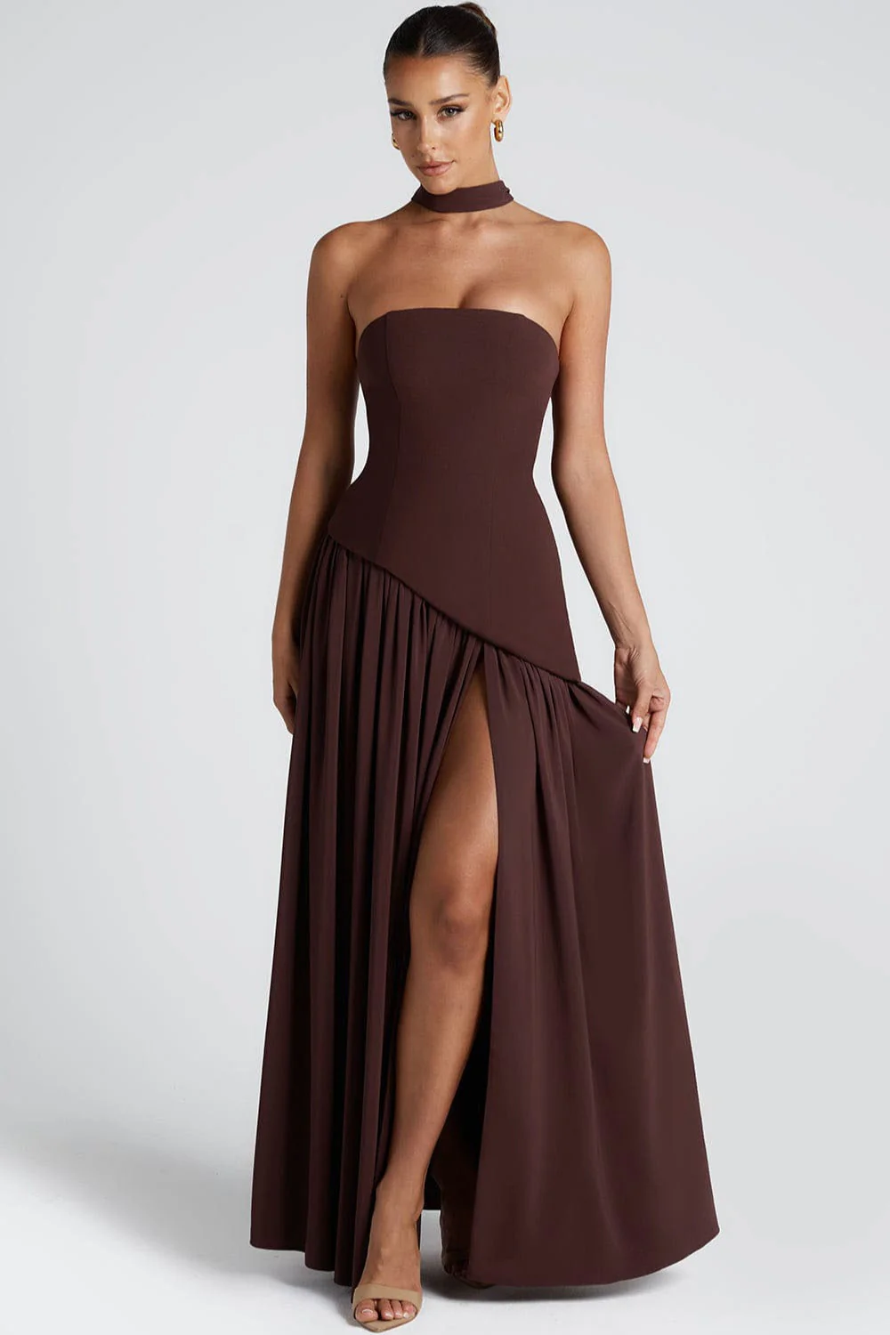 Color Block Flowy Tie Bustier Formal Dress - Image 7