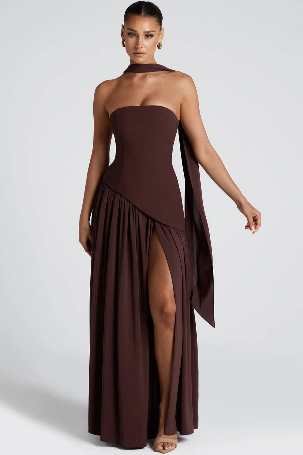 Color Block Flowy Tie Bustier Formal Dress - Image 9